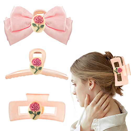 3 Опаковки Розови щипки за коса, Нескользящие Големи Скоби-нокти за жени, Подаръци за Момичета, Розови Щипки за коса,