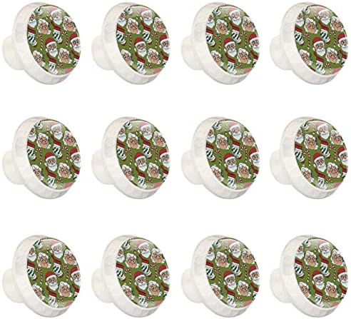 12 бр., бяла кръгла дръжка за чекмедже, Коледни чорапи, бонбони, Дядо Коледа, червено, зелено