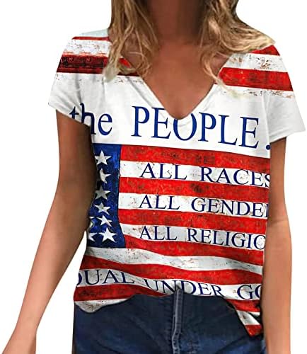 Блузи с дълъг Ръкав и имитация на шията за Жени, Дамски Тениски с Флага на Американската Звезда, V-образно деколте, Секси