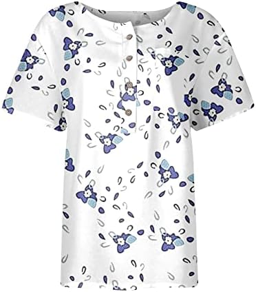 Дамски Блузи с къс ръкав, Ризи с копчета с V-образно деколте и Сладък Принтом, Летни Ежедневни Тениски, Блузи-Туника