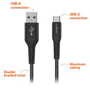 Кабел Cygnett ExoConnect USB-C-USB-A - Черен дължина 2 метра