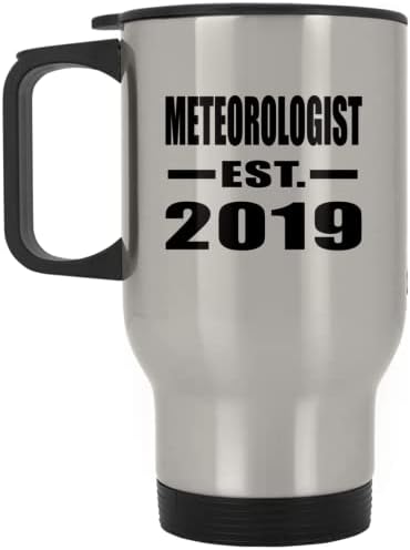 Designsify Метеоролог Създаден EST. 2019, Сребърен Пътна Чаша 14 грама, на Изолиран Чаша от Неръждаема Стомана, Подаръци