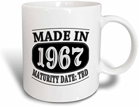3dRose Направено през 1967 г.-Керамична чаша TDB с датата на падеж, 11 грама, Бяла