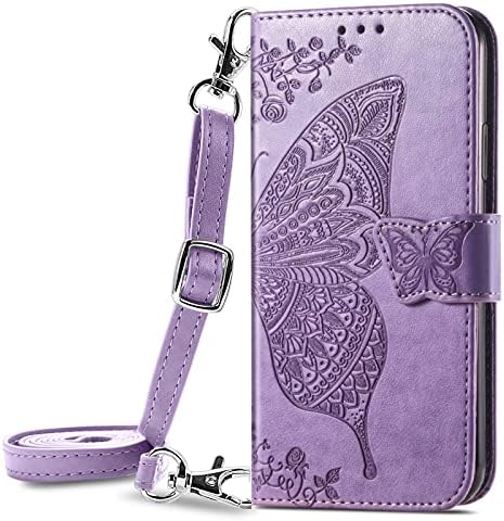 Чанта-портфейл XYX за Samsung A42 5G, Отделения за карти от изкуствена кожа с релефни във формата на пеперуда, Защитен