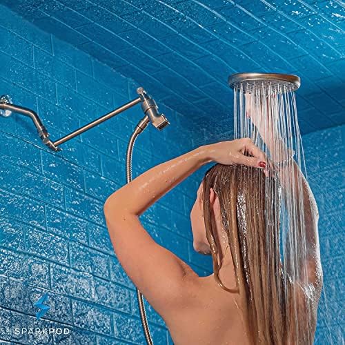 Ръчна дюза за душ с високо налягане SparkPod - Огромен 6-инчов повърхност - Луксозен дизайн тропически душ - Монтаж без