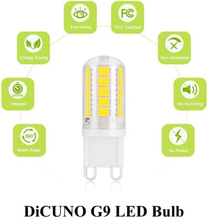 Led лампа DiCUNO G9 40 Вата, което е равно на 4 W, Дневен Бял 6000 ДО 400ЛМ, Крушка за полилеи T4, Без регулиране на