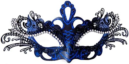Маскарадная маска liweiyu, Венециански маски за женски накити Mardi Gras (Синьо-черни), 9,44 инча * 4,11 инча