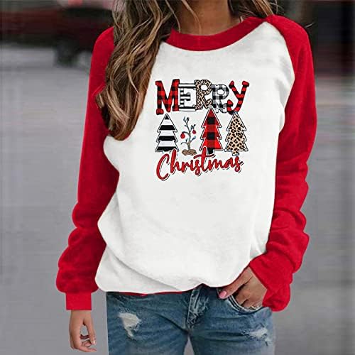 Весела Коледа Тениска Женска Коледа Hoody С Принтом Леопардовой Елхи Ежедневни Празнична Коледна Блуза С Дълъг Ръкав,
