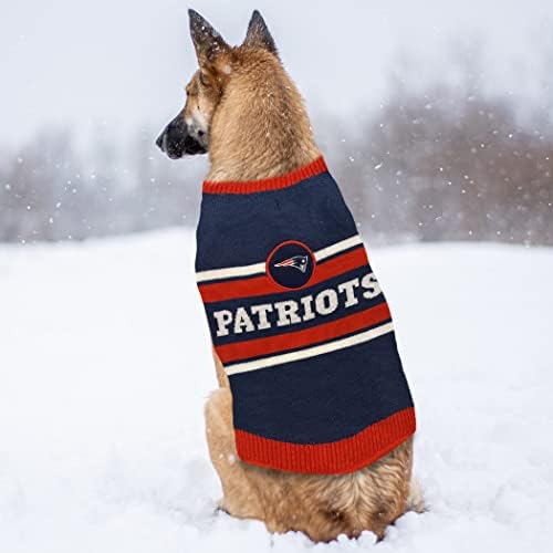 Пуловер за кучета NFL New England Patriots, Размер на на най-малките. Топъл и Уютен Вязаный Пуловер за домашни любимци с логото на отбор от NFL, най-Добрият пуловер за кученца от ?