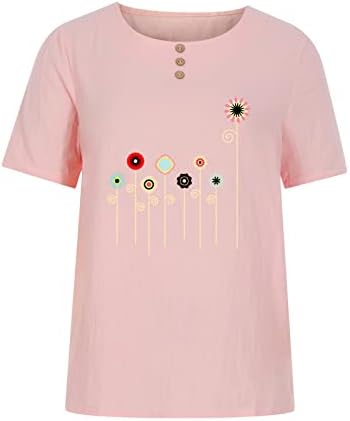 Женска Тениска Копчета с Къс Ръкав 2023 през Цялата Деколте Лодка Бельо Памучен Графична Блуза, Риза за Дами