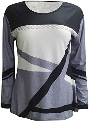 Дамски Контрастни Пуловери, Блузи, Ежедневни Блузи с Дълъг Ръкав, в Цвят Блок, Дамски Есенни Тениски с Геометричен Дизайн