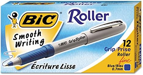 Химикалка химикалка BIC Gre11be Grip Stick Roller, Синьо Мастило, 7 мм, Малки, Dozen