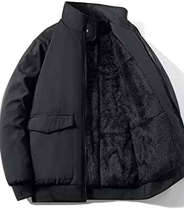 QYIQU Якета за мъже - Мъжко Зимно палто с цип с джоб с капак и една плюшена подплата (Цвят: черен Размер: Средно)