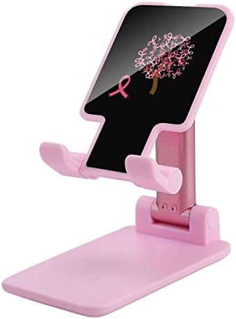 Розови Панделки на Осведомеността Дърво Поставка за Мобилен телефон за Маса Сгъваема Притежателя на Телефона Регулируема По Височина Ъгъл на Здрава Поставка Розо