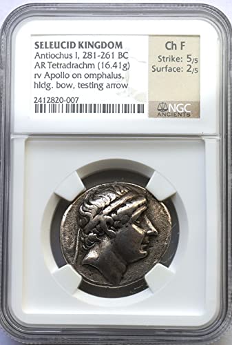 GR 281-261 г. пр. хр Древната империя Селевкидския при Антиохе I Аутентифицированная сребърна монета Tetradrachm Choice