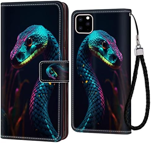 SHENCANG СИН Джобен калъф Подходящ за iPhone 11 Snake Cobra Art-11 Титуляр за пари и лична карта, Отделения за карти,