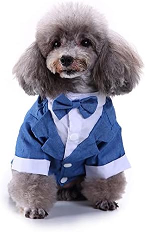 Син Смокинг за Кучета, Официално Облекло За Кучета, Сватбен Смокинг За Кученце, Костюм за Малко Куче и Вратовръзка, Бизнес