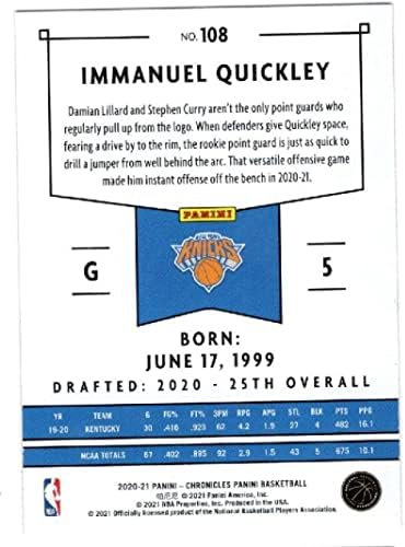 ЕМАНУЕЛ КВИКЛИ RC 2020-21 Хрониките на Панини Нов Паннини NM+-MT + Баскетбол NBA 108 Никс