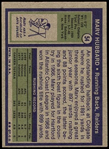 1972 Topps 54 Марв Хъбард Окланд Рейдерс (Футболна карта) БИВШ Рейдерс Колгейт