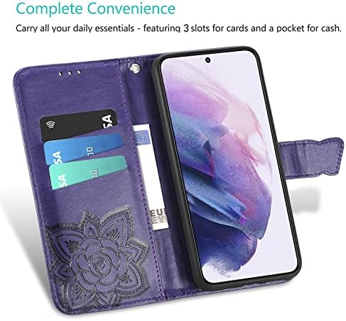 Чанта-портфейл DiGPlus Galaxy S22 5G, [С отпечатан във формата на пеперуда и цвете], една чанта-портфейл от изкуствена