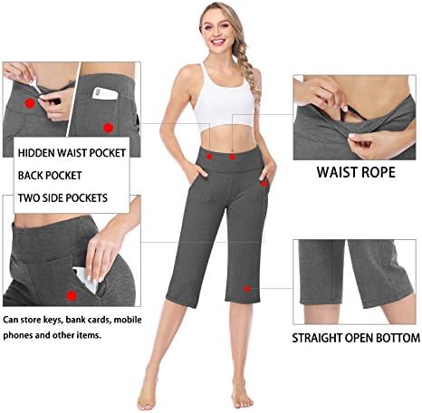Дамски панталони за йога CARXIU 17 с вътрешен шев, с джобове, Директен, За тренировка на корема, Капри за йога Q03-Deep Charcoal-M