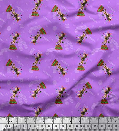 Памучен трикотажная плат Soimoi с шарени звезди, нож и цирк кучета ширина 1 ярд 58 инча