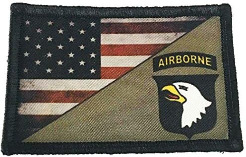 Пълноцветен нашивка на духа на 101-ва въздушнодесантна група Screaming eagles под флага на САЩ. Кука и контур, 2x3 Произведено
