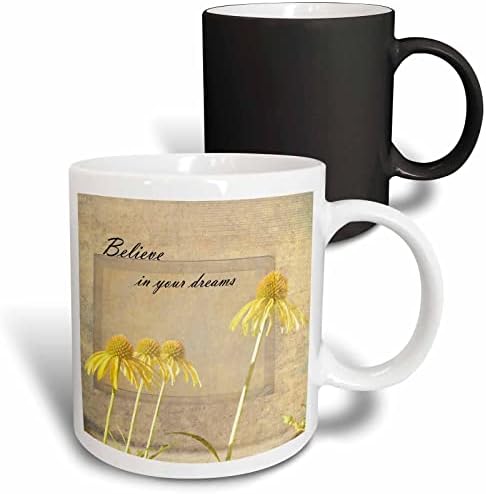 Керамична чаша 3dRose mug_59027_1 , Вдъхновен от вярвайте в мечтите си Жълти летни цветя ехинацея, 11 грама, Многоцветен