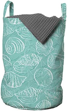 Чанта за дрехи Ambesonne Sea Shells, В стил Драскат, Морски Раковини, Абстрактни Линии, на Фона на картината Морски Животни, Кошница за дрехи с дръжки, Закрывающаяся на шнур, з