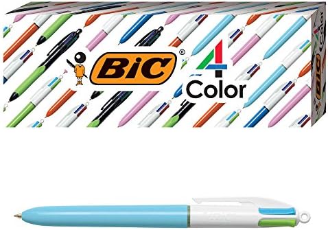 4-Цветен Модерен Химикалка химикалка BIC, Светло Син корпус, Средна точка (1,0 mm), Различни мастила, количество мастило