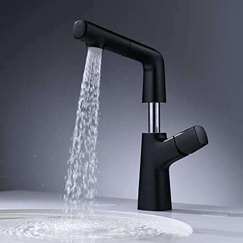 Смесител за мивка в банята с прибиращ спрей, който може да се повиши и по-ниски, Въртящи се на 360 ° Смесител за топла