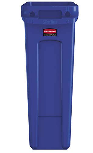Rubbermaid Commercial Products Пластмасов правоъгълен кофа за боклук Slim Jim с вентилационни канали, 23 литра, Синьо