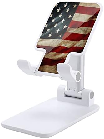 В близък план Гръндж Американски Флаг Регулируема Поставка за Мобилен Телефон Сгъваеми Преносими стойка за Таблети за Офис Пътуване Селска Къща Черно Стил