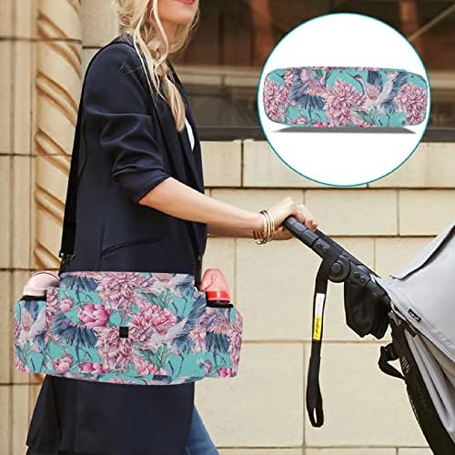 visesunny Органайзер за детска количка с Журавликом и розово цвете, Чанта за аксесоари за количка, със сини модел, Голямо