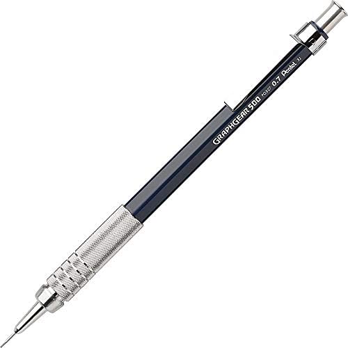 Механичен молив Pentel GraphGear 1000, (0.5 mm), черен корпус, 1 парче (PG1015A), сив металик и Автоматично чертежный молив GraphGear 500, синьо (PG527C)