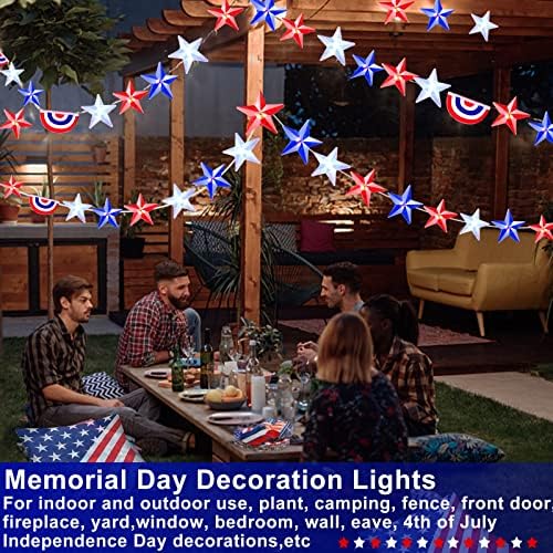 10 фута 40LED Звездни светлини на Американското, Патриотични Декорация на 4 юли, Червени, Бели и Сини Приказни Светлини,