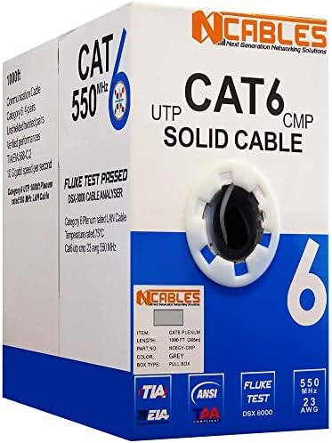 Номинален обем Cat6 23 AWG | Тествана от парсера Fluke | Кабел UTP Ethernet Син Бял Сив Черен (син), на 1000 метра