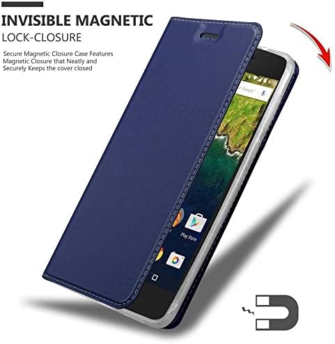 Калъф-за награда Cadorabo, съвместим с Huawei Nexus 6P, стилен тъмно син на цвят - с магнитна закопчалка, функция поставки и отделения за карти в Чантата си Etui Cover, калъф от изкус