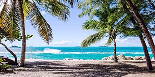 Laeacco 15x8 метра Морски Плаж Фон За Снимки на Лятната Ваканция Мек Плаж Летни Тропически Дървета Фонове Остров Морски