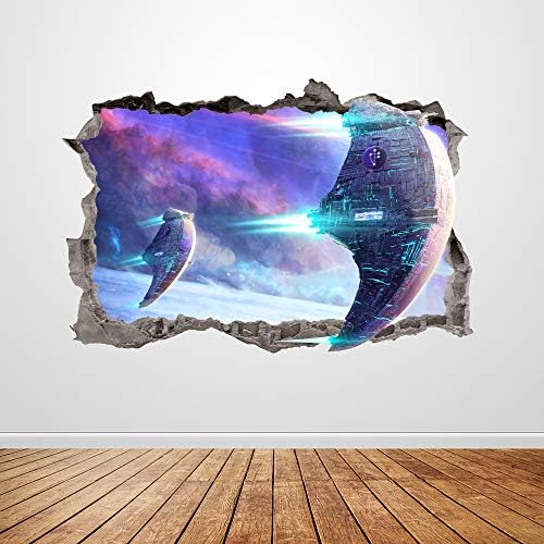Космически кораб Стикер на стената Разби 3D Графика Galaxy космоса Стикер На стената Художествена Живопис Плакат Декор на Детска стая Подарък UP275 (70 W x 46H инча)