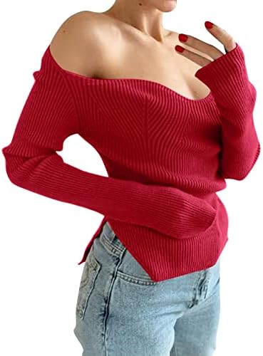 Дамски Пуловер за Есента и зимата на подаръци, Сексуална Пролетно-Есенни Пуловери с открити рамене и Дълъг Ръкав, Нередовен