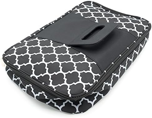 Утепленная Поставка за Готвене с дръжка, Термосумка за пътуване, Хубава чанта за носене с модел под формата на решетка (Черен, 9 x 13)