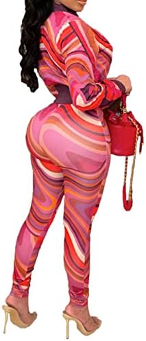 Женски Спортен костюм от две части Uni Clau - Секси Яке с цип с принтом и Дълги Панталони, Спортни Облекла с джоб